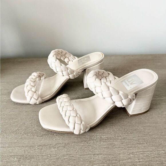 Dolce Vita Tessa Block Heel Sandal Braided Strap in Ivory - Size 6.5 - Picture 1 of 8